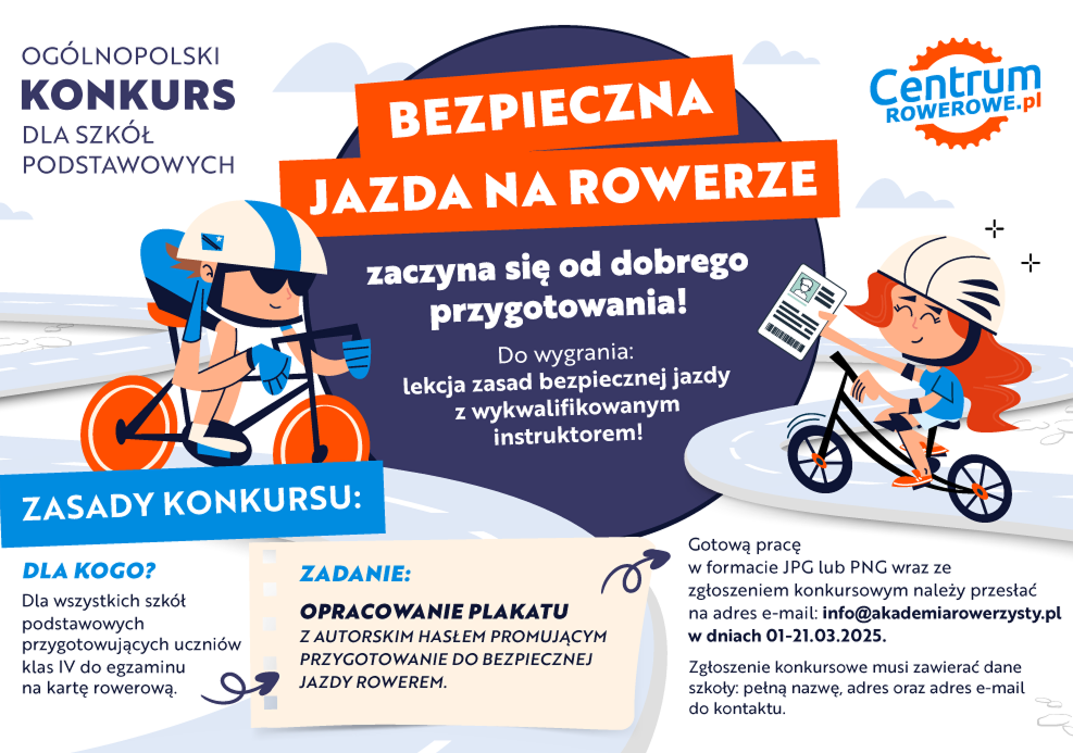 Grafika 1: Ogólnopolski konkurs dla szkół podstawowych - do wygrania szkolenie z zasad bezpiecznej jazdy na rowerze!