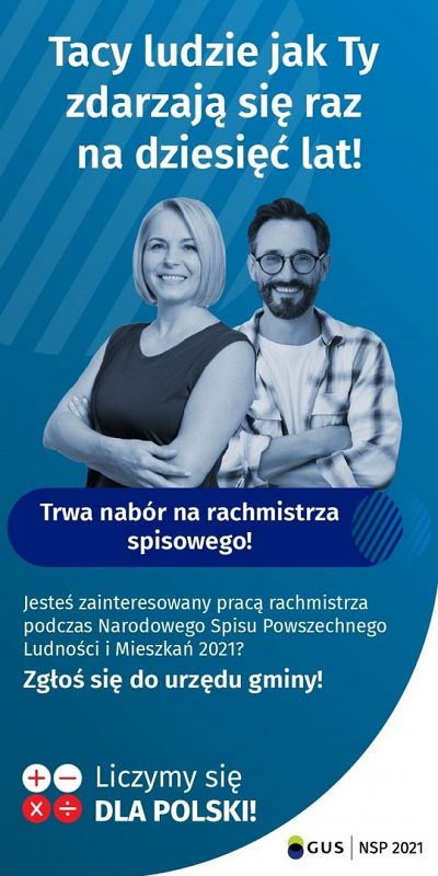 Grafika #0: Informacja o otwartym i konkurencyjnym naborze kandydatów na rachmistrzów spisowych