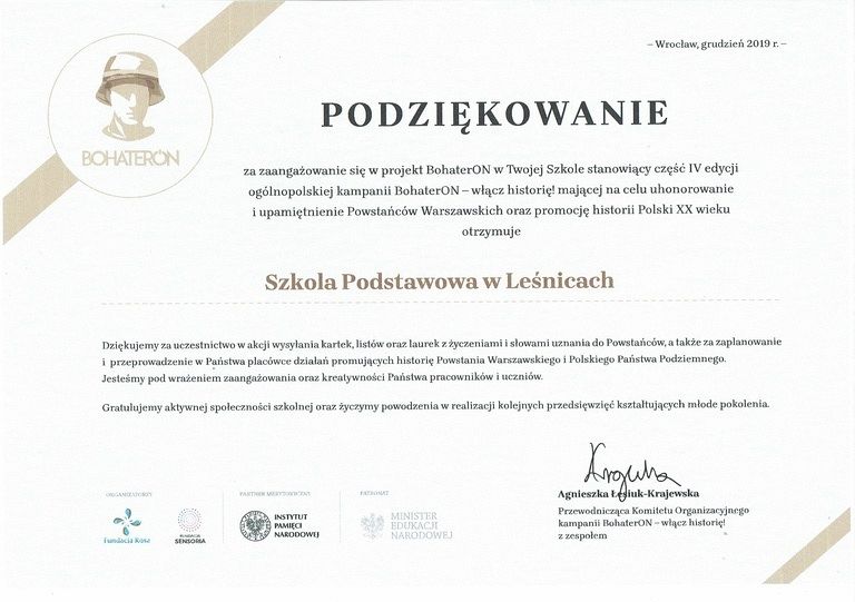 Grafika #0: Podziękowanie za udział w akcji "BohaterON-włącz historię"