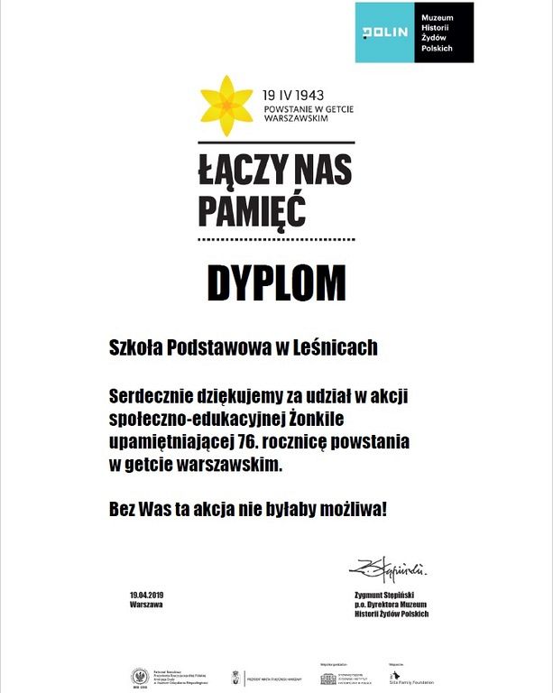 Grafika #0: Dyplom za udział w akcji "Żonkile"