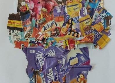 kolaż z makulatury- Julia klasa 2