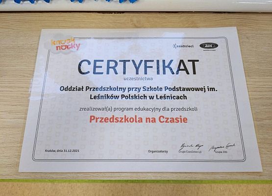 Certyfikat Przedszkola na czasie