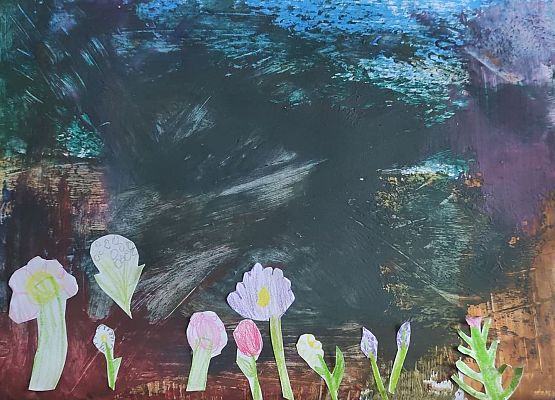 Malowanie kartonikiem i wycinanki z papieru Maksymilian klasa 1