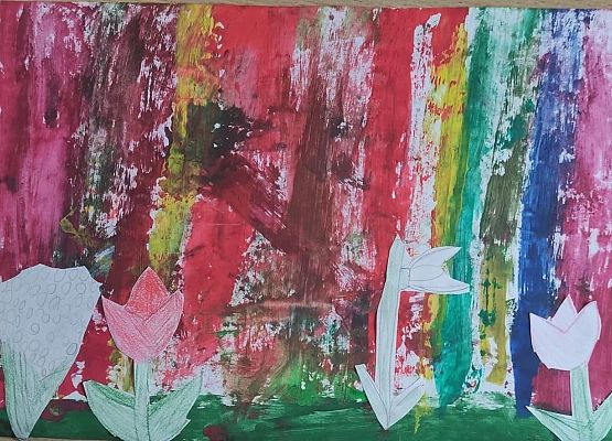 Malowanie kartonikiem i wycinanki z papieru Wiktoria klasa 3