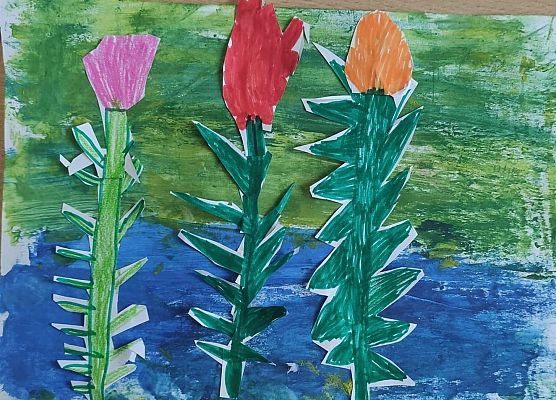 Malowanie kartonikiem i wycinanki z papieru Dawid klasa 3