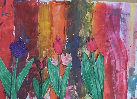 Malowanie kartonikiem i wycinanki z papieru Hania klasa 2