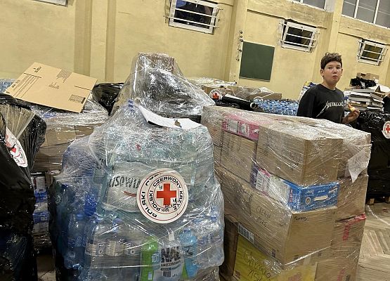 Grafika 5: Wolontariusze pomagają segregować i pakować dary dla powodzian.