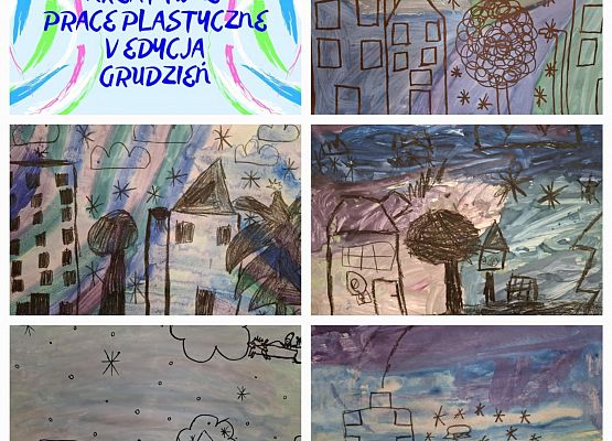 grudzień- zimowe miasto malowane czarnym markerem na papierze artystycznym