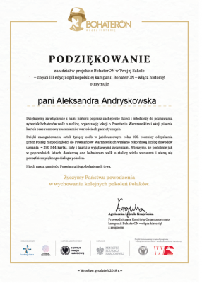 Grafika #1: BohaterON - podziękowania od Fundacji Rosa